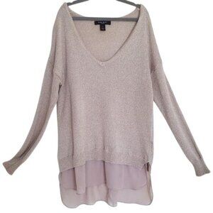 Nine West Women Medium Metallic gray Knit Sweater With Chiffon Hem long sweater